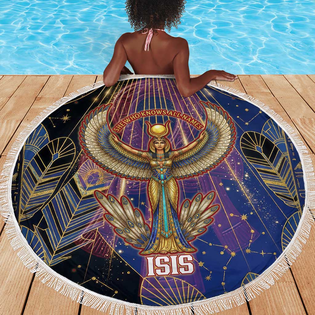 Isis Ankh Symbol Beach Blanket with Celestial Wings in Ancient Egyptian Cosmic