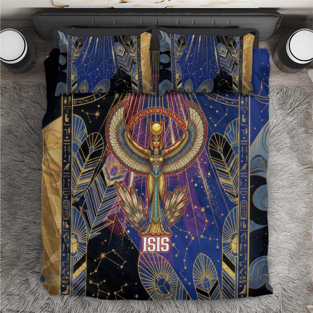 Isis Ankh Symbol Bedding Set with Celestial Wings in Ancient Egyptian Cosmic