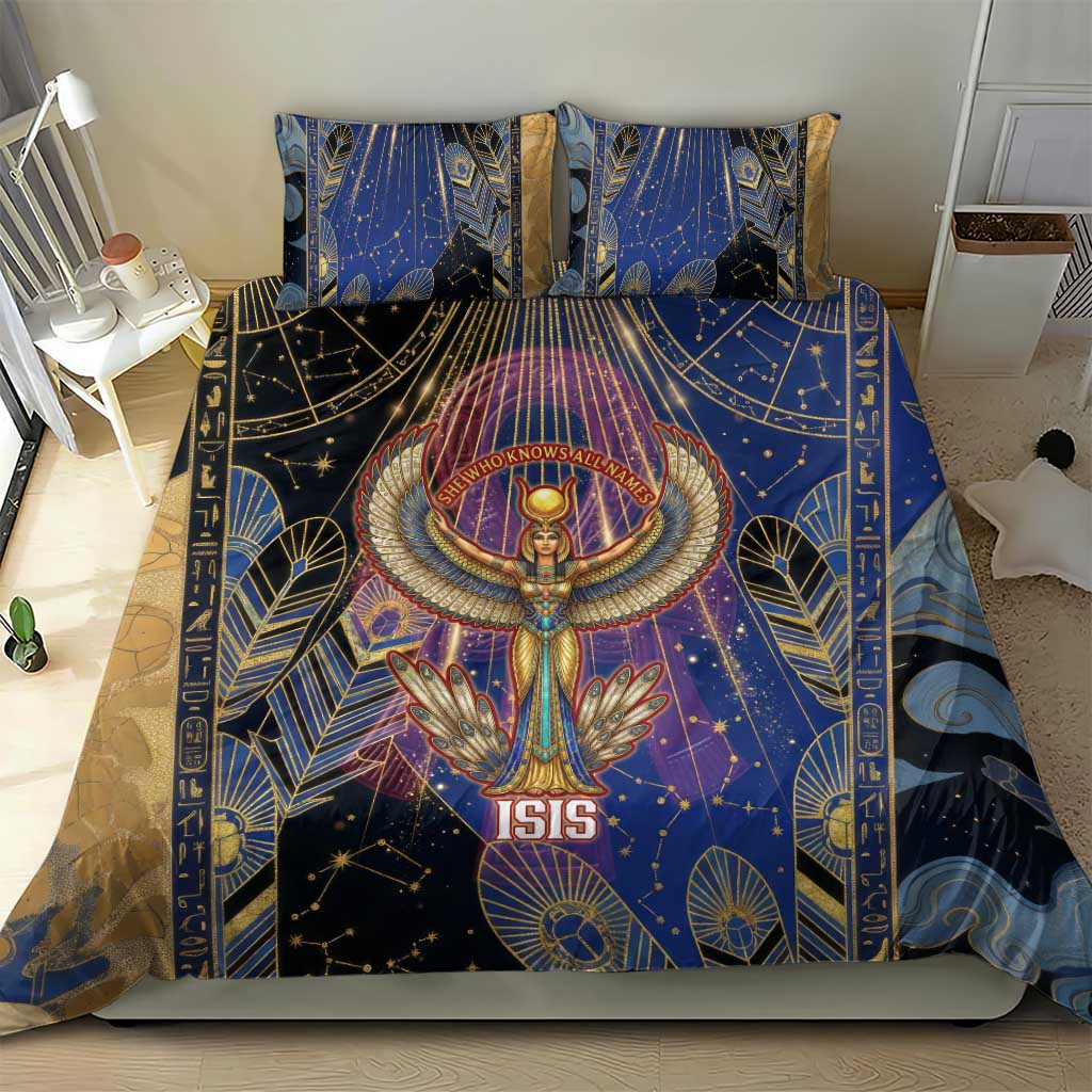 Isis Ankh Symbol Bedding Set with Celestial Wings in Ancient Egyptian Cosmic