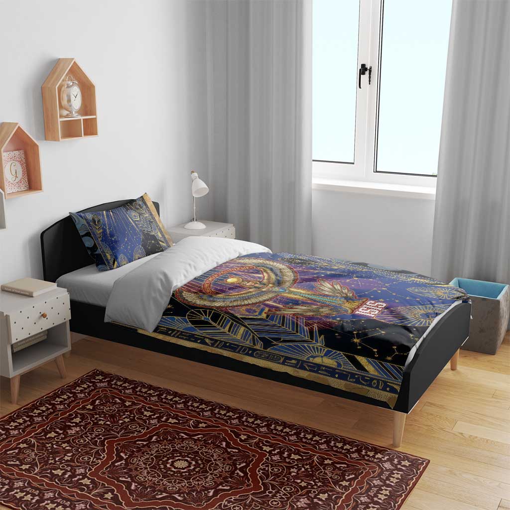 Isis Ankh Symbol Bedding Set with Celestial Wings in Ancient Egyptian Cosmic