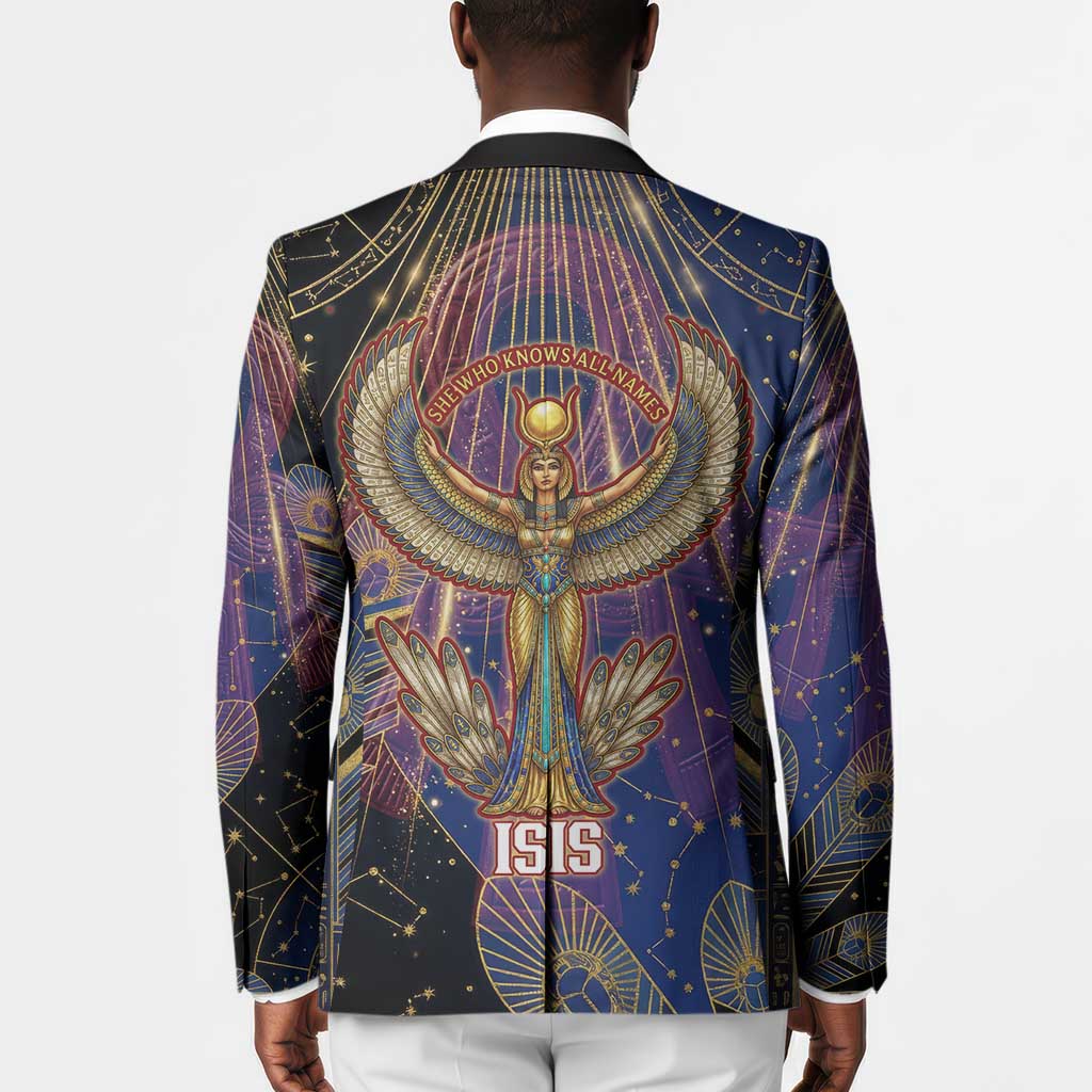 Isis Ankh Symbol Blazer with Celestial Wings in Ancient Egyptian Cosmic