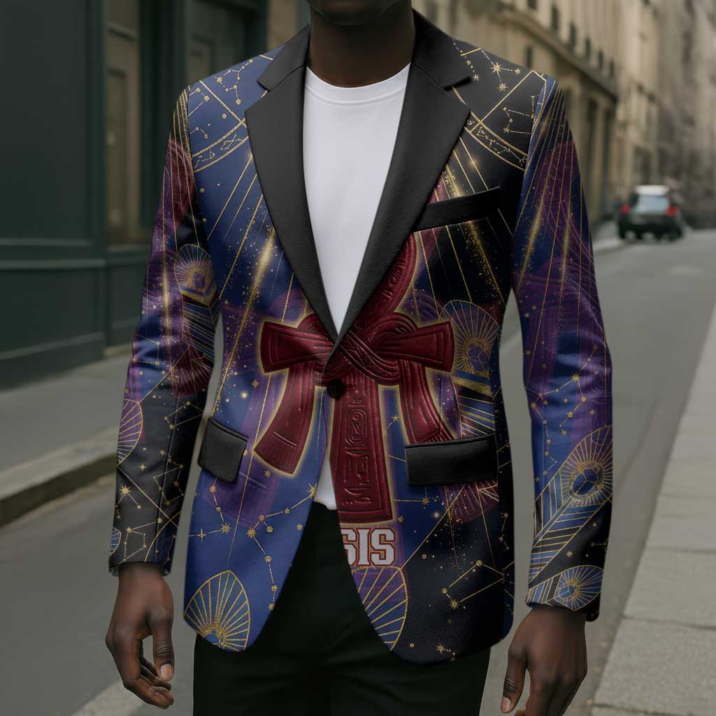 Isis Ankh Symbol Blazer with Celestial Wings in Ancient Egyptian Cosmic