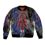 Isis Ankh Symbol Bomber Jacket with Celestial Wings in Ancient Egyptian Cosmic