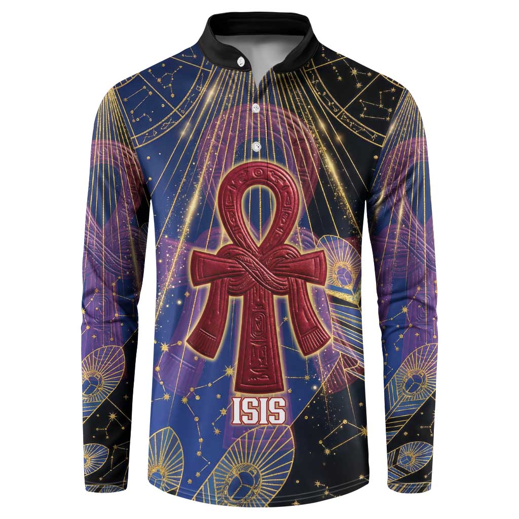 Isis Ankh Symbol Button Sweatshirt with Celestial Wings in Ancient Egyptian Cosmic