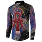 Isis Ankh Symbol Button Sweatshirt with Celestial Wings in Ancient Egyptian Cosmic