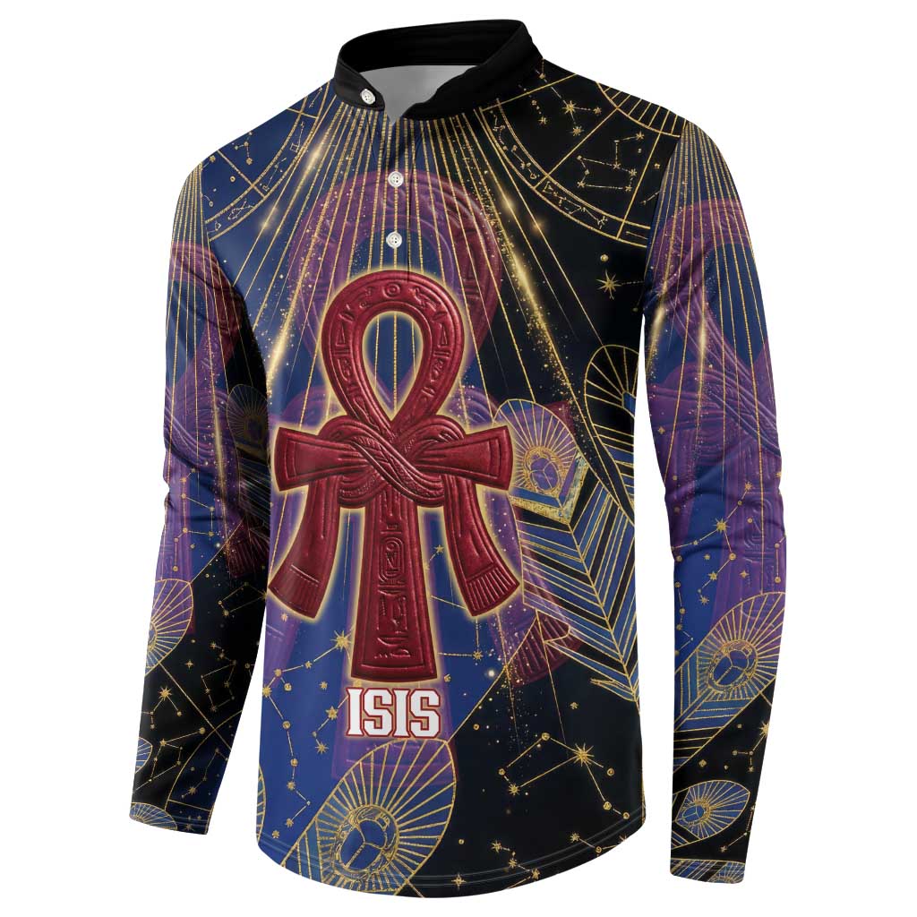 Isis Ankh Symbol Button Sweatshirt with Celestial Wings in Ancient Egyptian Cosmic