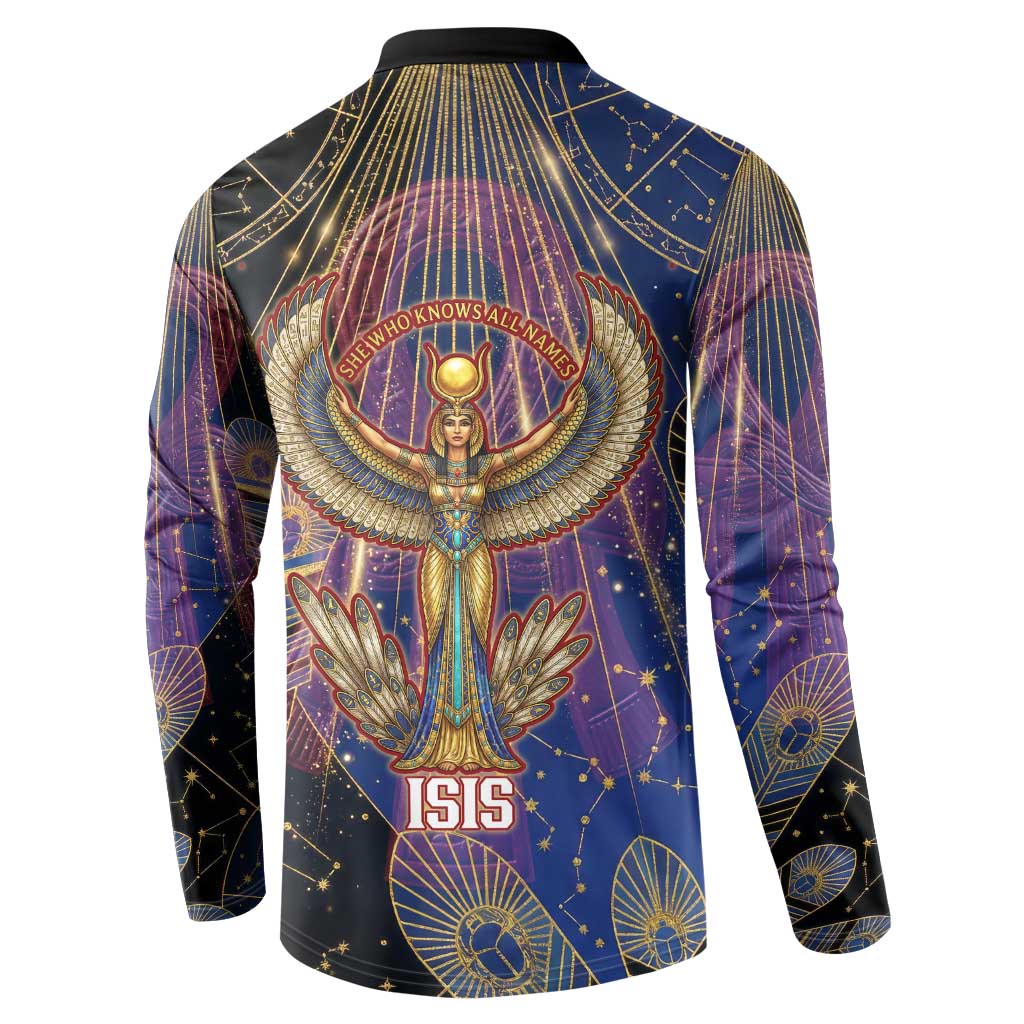 Isis Ankh Symbol Button Sweatshirt with Celestial Wings in Ancient Egyptian Cosmic