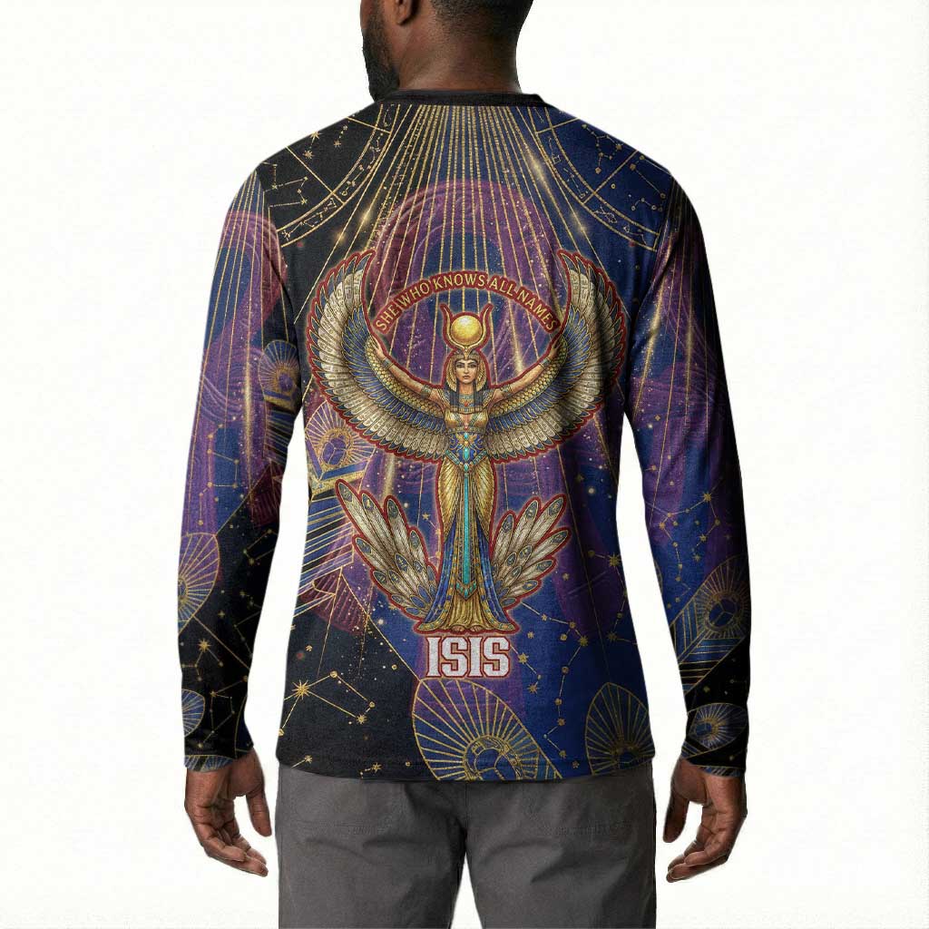 Isis Ankh Symbol Button Sweatshirt with Celestial Wings in Ancient Egyptian Cosmic