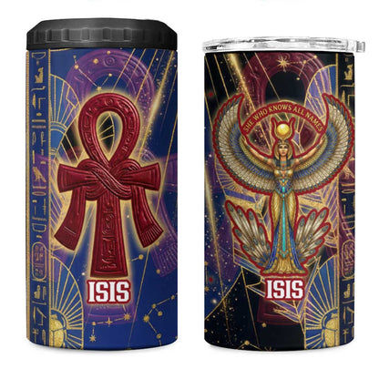 Isis Ankh Symbol 4 in 1 Can Cooler Tumbler with Celestial Wings in Ancient Egyptian Cosmic