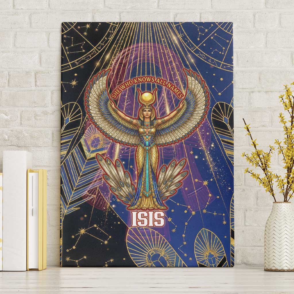 Isis Ankh Symbol Canvas Wall Art with Celestial Wings in Ancient Egyptian Cosmic