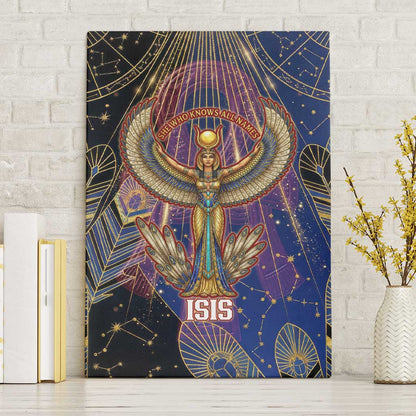 Isis Ankh Symbol Canvas Wall Art with Celestial Wings in Ancient Egyptian Cosmic