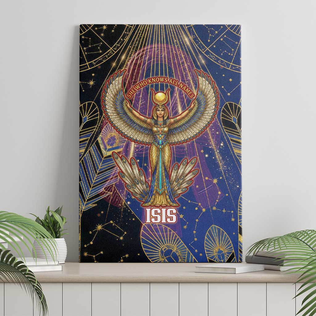 Isis Ankh Symbol Canvas Wall Art with Celestial Wings in Ancient Egyptian Cosmic