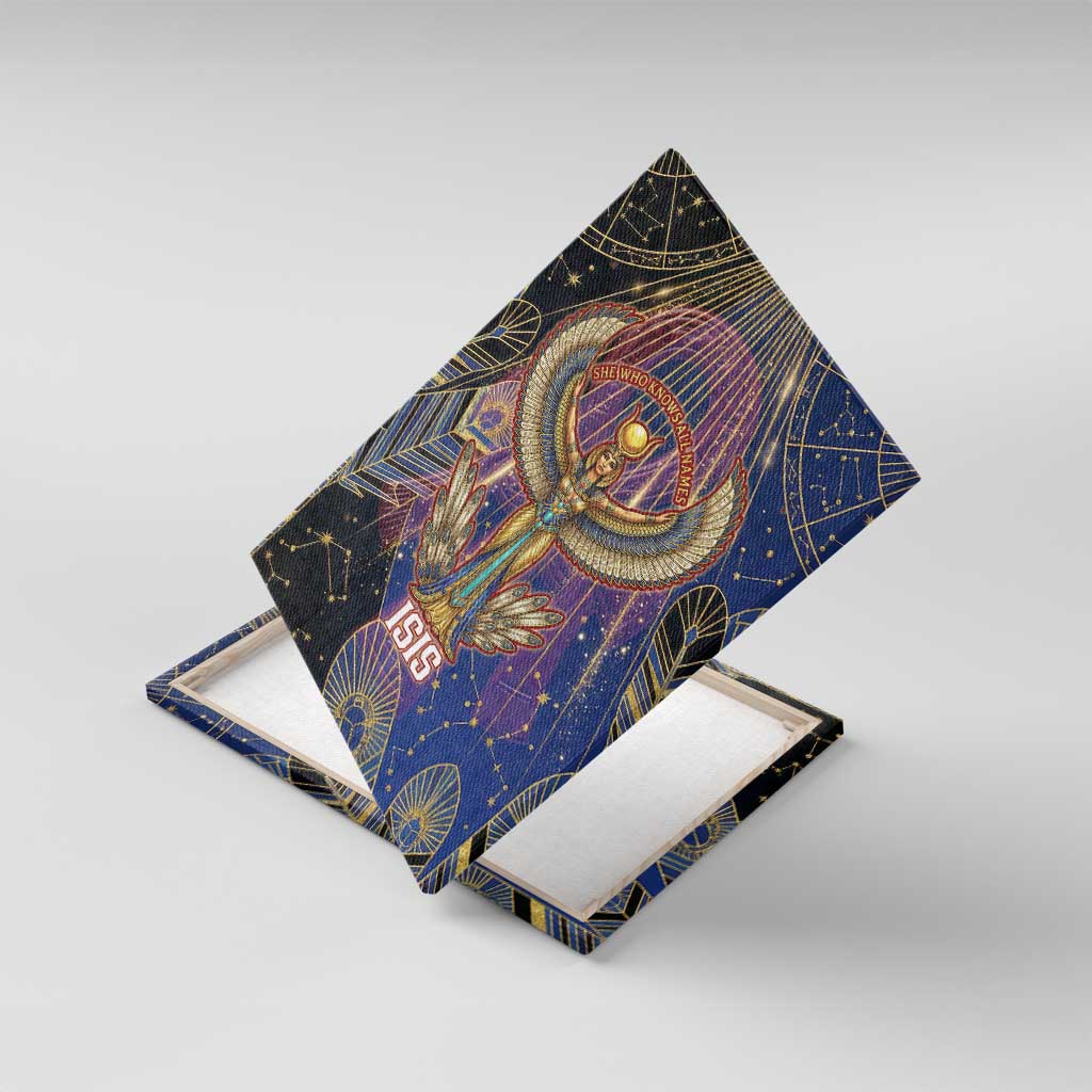Isis Ankh Symbol Canvas Wall Art with Celestial Wings in Ancient Egyptian Cosmic