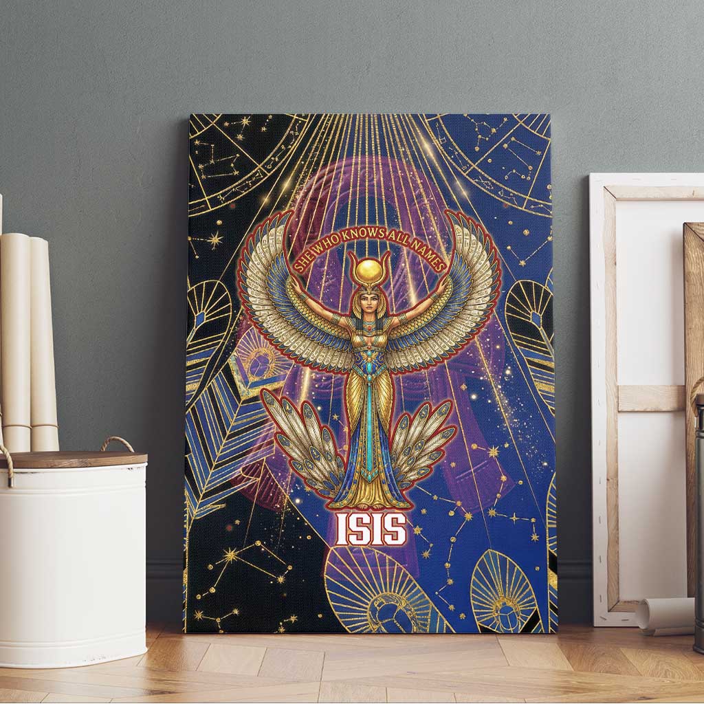Isis Ankh Symbol Canvas Wall Art with Celestial Wings in Ancient Egyptian Cosmic