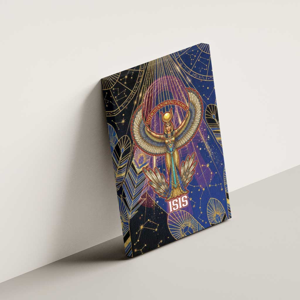 Isis Ankh Symbol Canvas Wall Art with Celestial Wings in Ancient Egyptian Cosmic