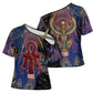 Isis Ankh Symbol Cross Shoulder Shirt with Celestial Wings in Ancient Egyptian Cosmic