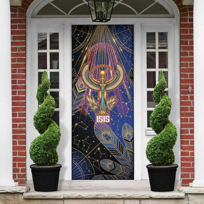 Isis Ankh Symbol Door Cover with Celestial Wings in Ancient Egyptian Cosmic