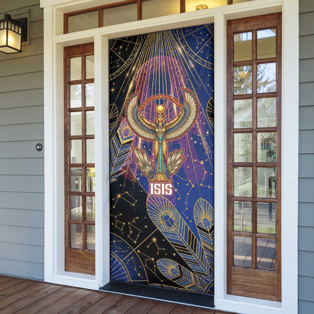 Isis Ankh Symbol Door Cover with Celestial Wings in Ancient Egyptian Cosmic
