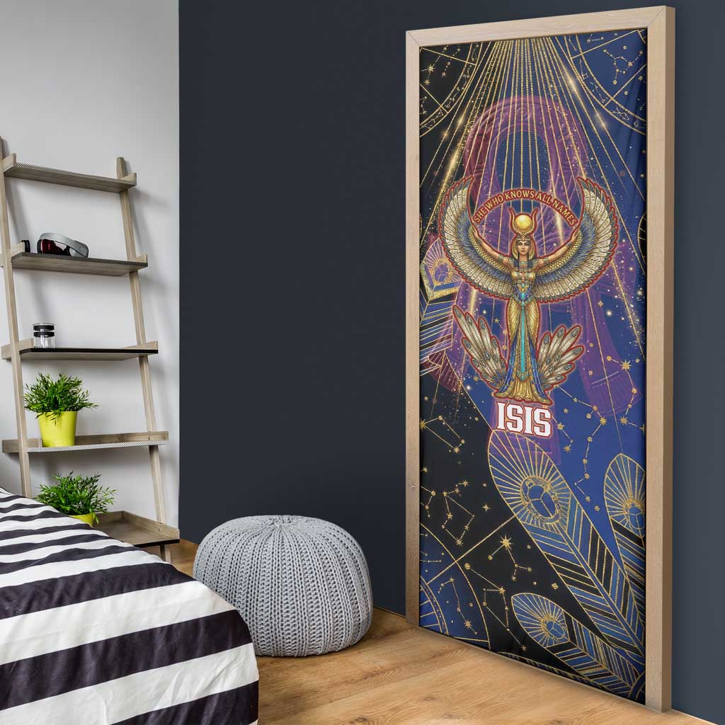 Isis Ankh Symbol Door Cover with Celestial Wings in Ancient Egyptian Cosmic