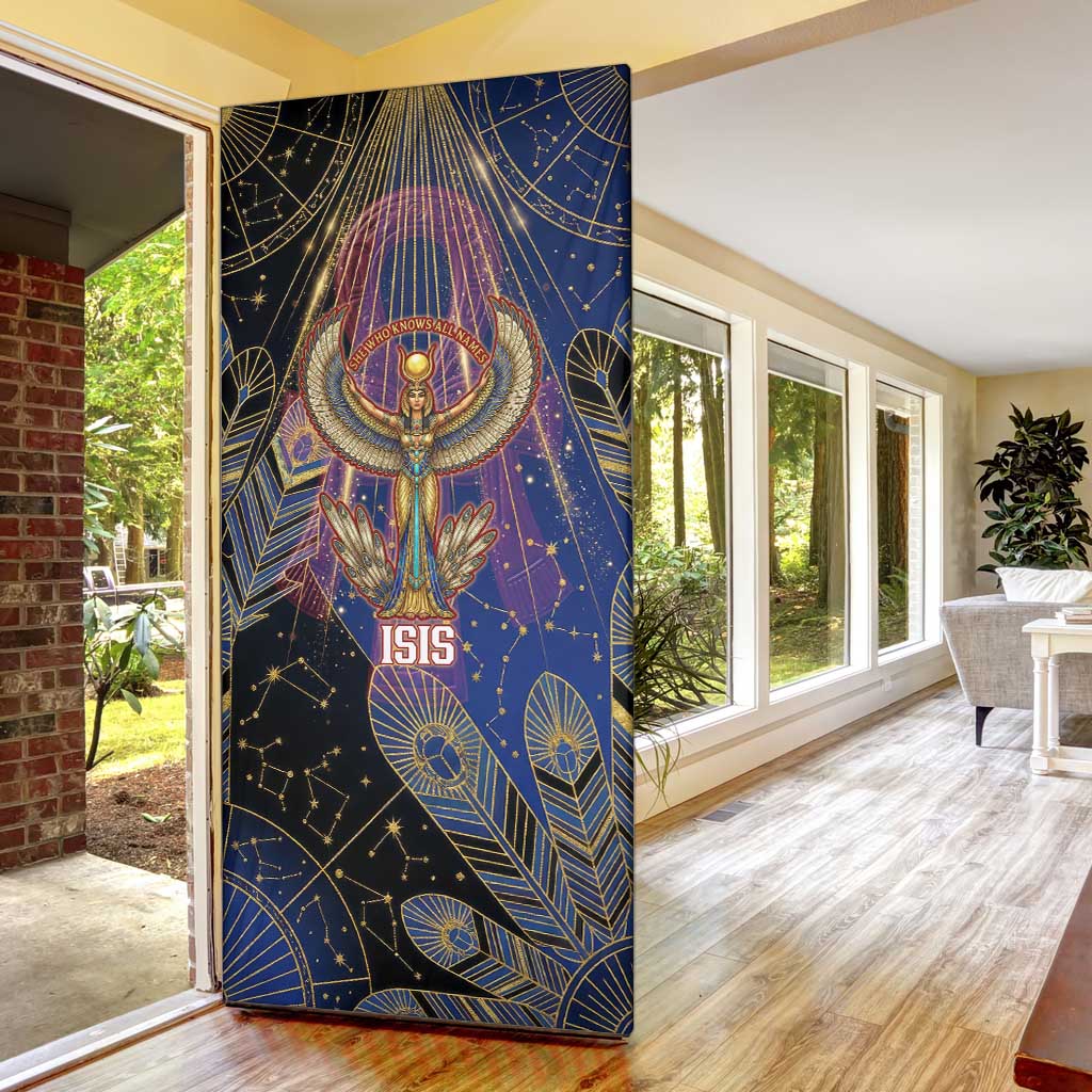 Isis Ankh Symbol Door Cover with Celestial Wings in Ancient Egyptian Cosmic