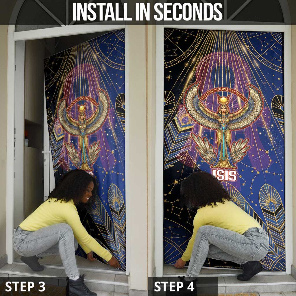 Isis Ankh Symbol Door Cover with Celestial Wings in Ancient Egyptian Cosmic