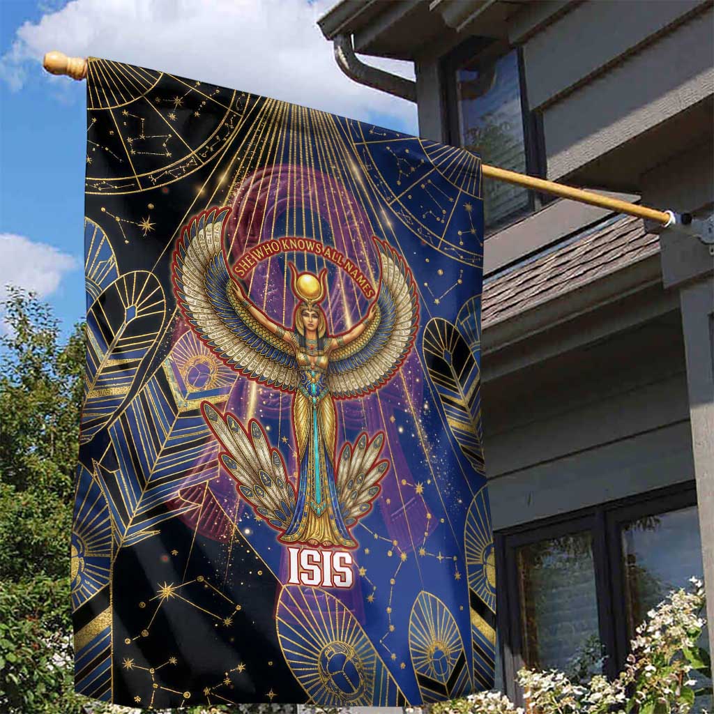 Isis Ankh Symbol Garden Flag with Celestial Wings in Ancient Egyptian Cosmic