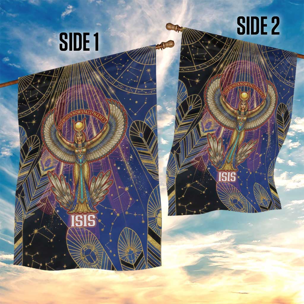 Isis Ankh Symbol Garden Flag with Celestial Wings in Ancient Egyptian Cosmic
