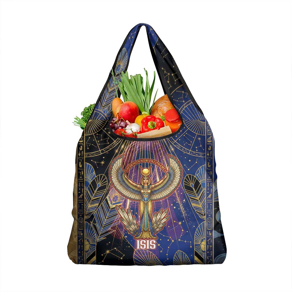 Isis Ankh Symbol Grocery Bag with Celestial Wings in Ancient Egyptian Cosmic