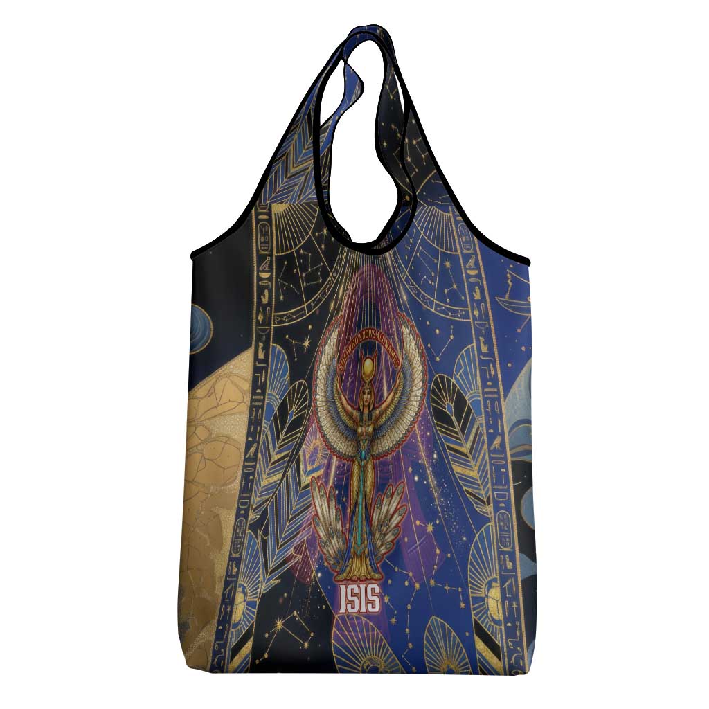 Isis Ankh Symbol Grocery Bag with Celestial Wings in Ancient Egyptian Cosmic
