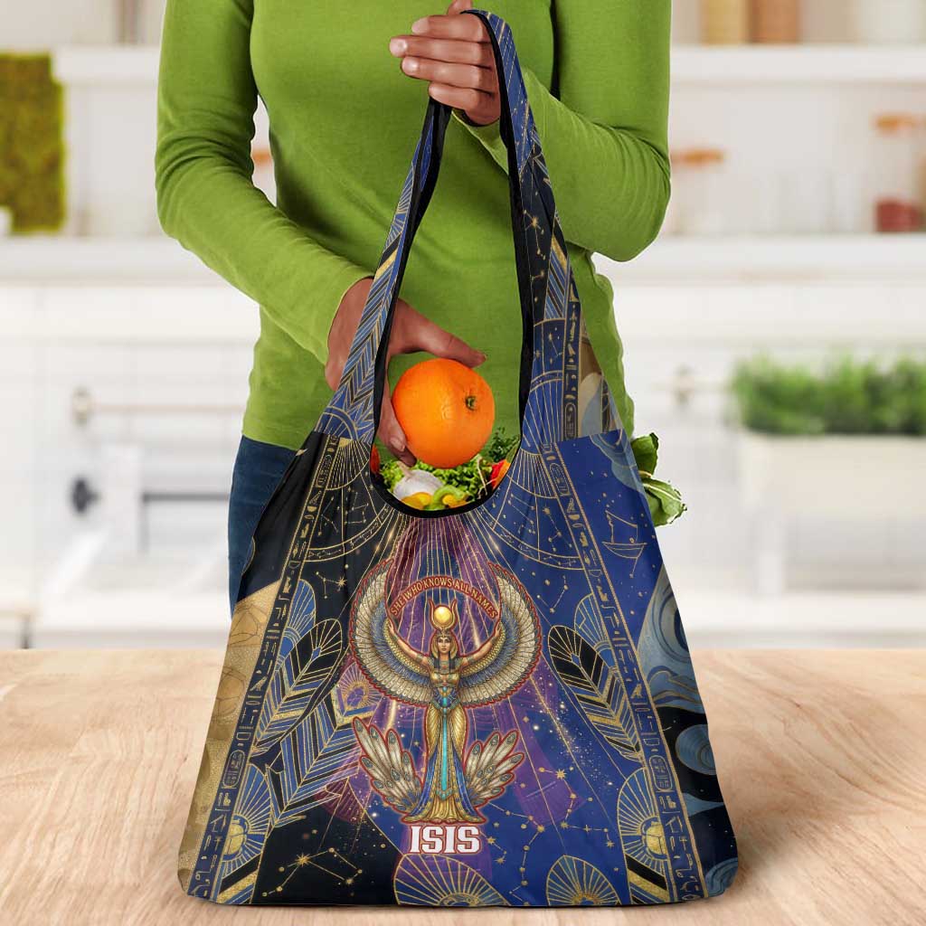 Isis Ankh Symbol Grocery Bag with Celestial Wings in Ancient Egyptian Cosmic