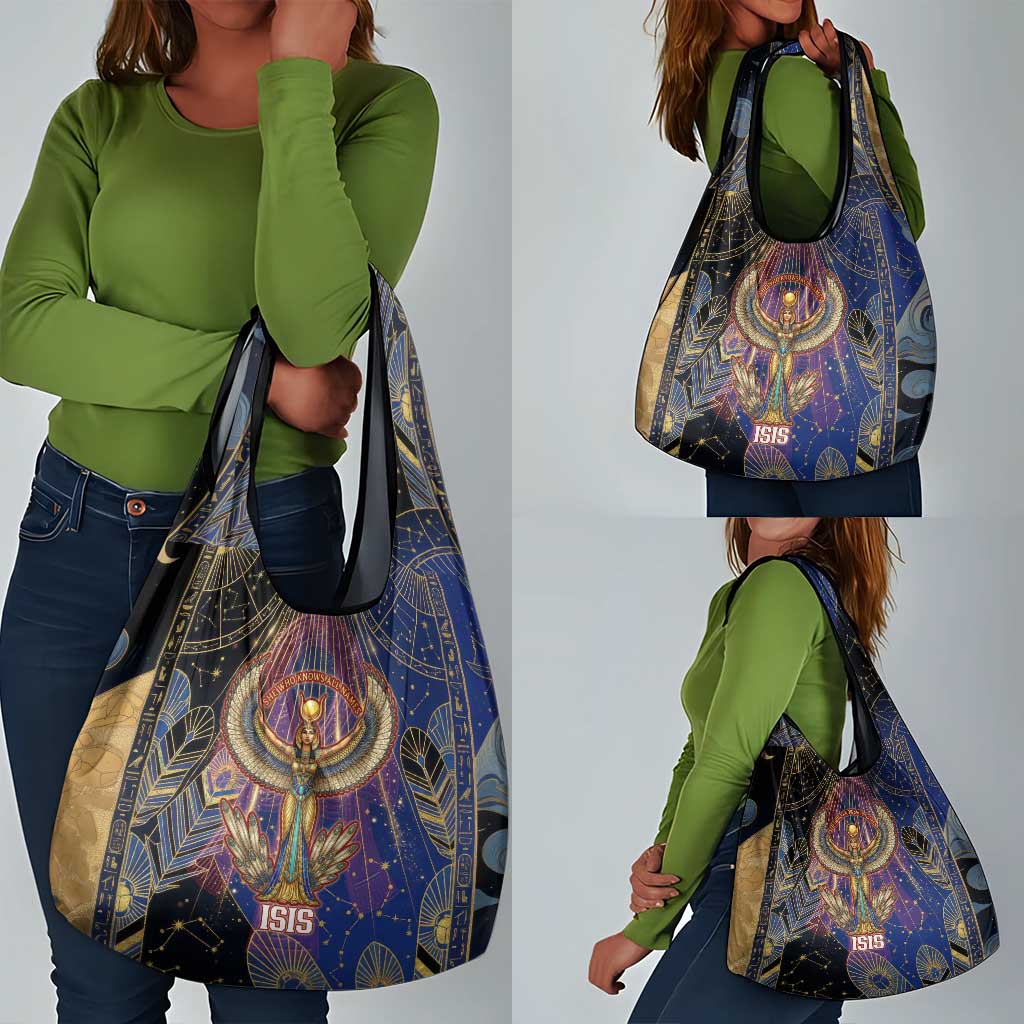 Isis Ankh Symbol Grocery Bag with Celestial Wings in Ancient Egyptian Cosmic
