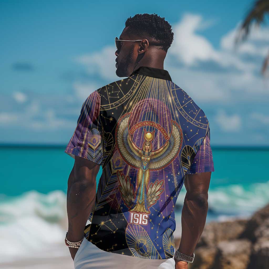 Isis Ankh Symbol Hawaiian Shirt with Celestial Wings in Ancient Egyptian Cosmic