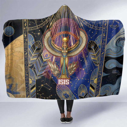 Isis Ankh Symbol Hooded Blanket with Celestial Wings in Ancient Egyptian Cosmic