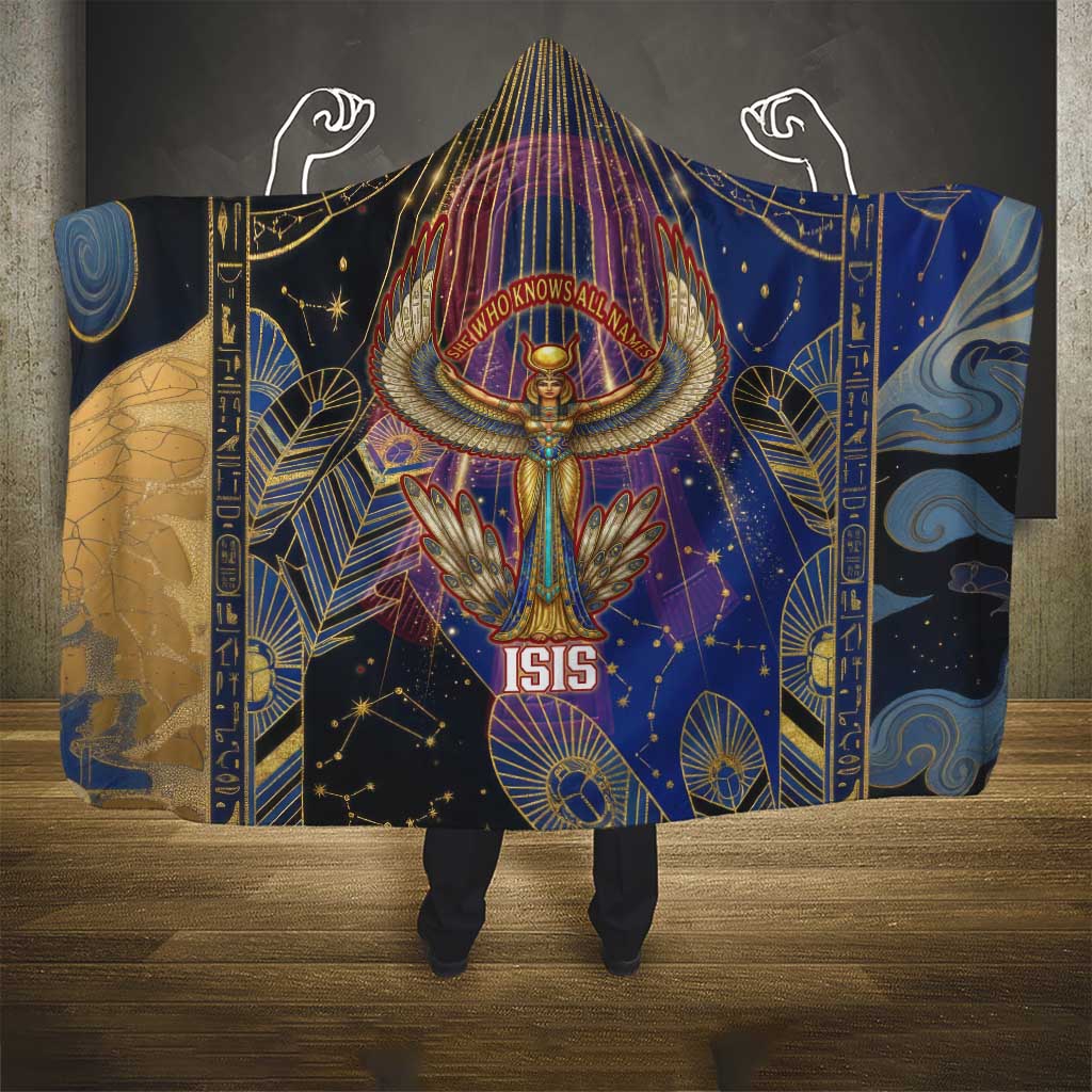 Isis Ankh Symbol Hooded Blanket with Celestial Wings in Ancient Egyptian Cosmic