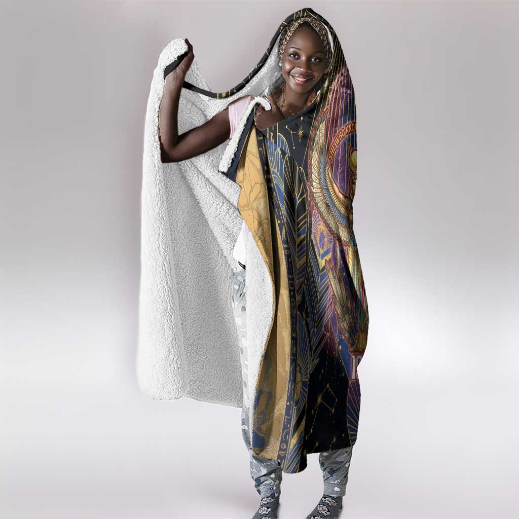 Isis Ankh Symbol Hooded Blanket with Celestial Wings in Ancient Egyptian Cosmic