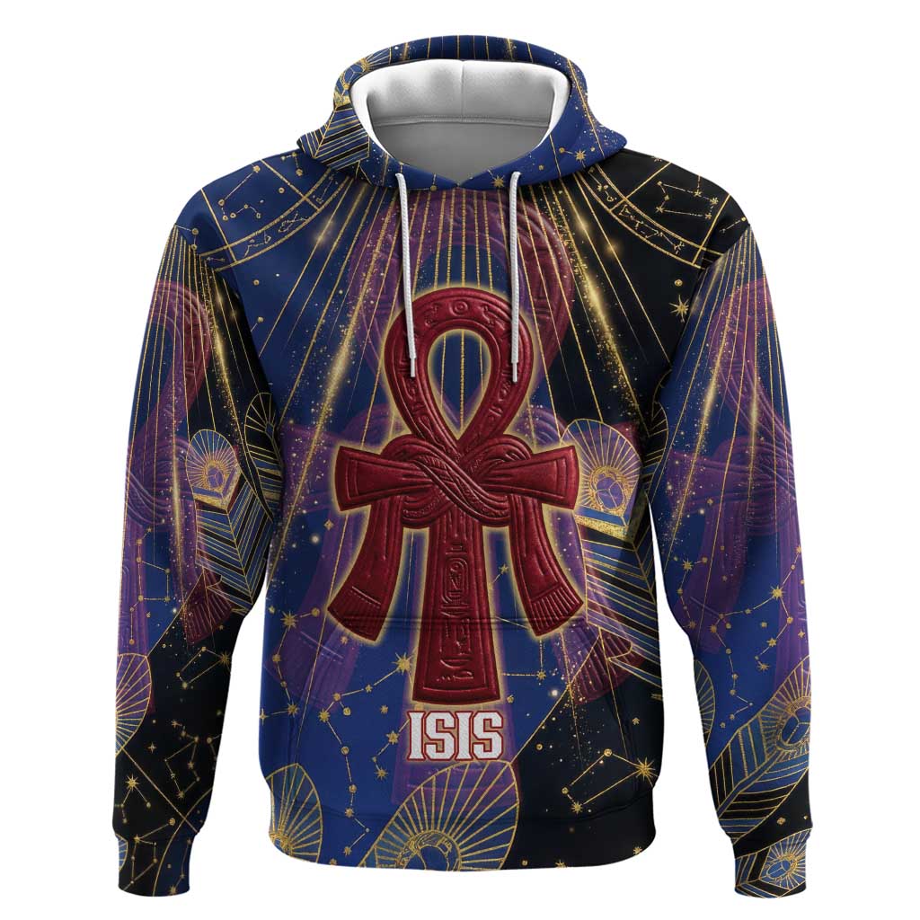 Isis Ankh Symbol Hoodie with Celestial Wings in Ancient Egyptian Cosmic