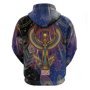 Isis Ankh Symbol Hoodie with Celestial Wings in Ancient Egyptian Cosmic