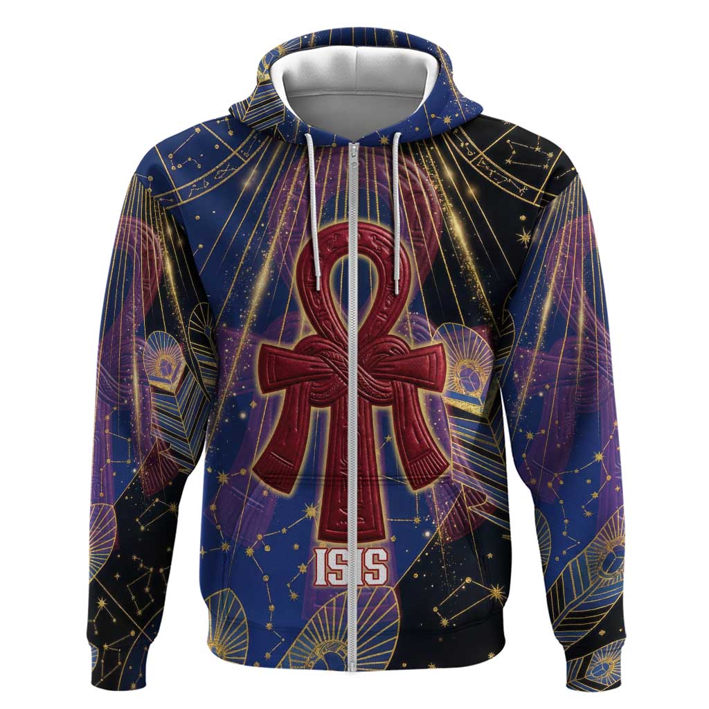 Isis Ankh Symbol Hoodie with Celestial Wings in Ancient Egyptian Cosmic