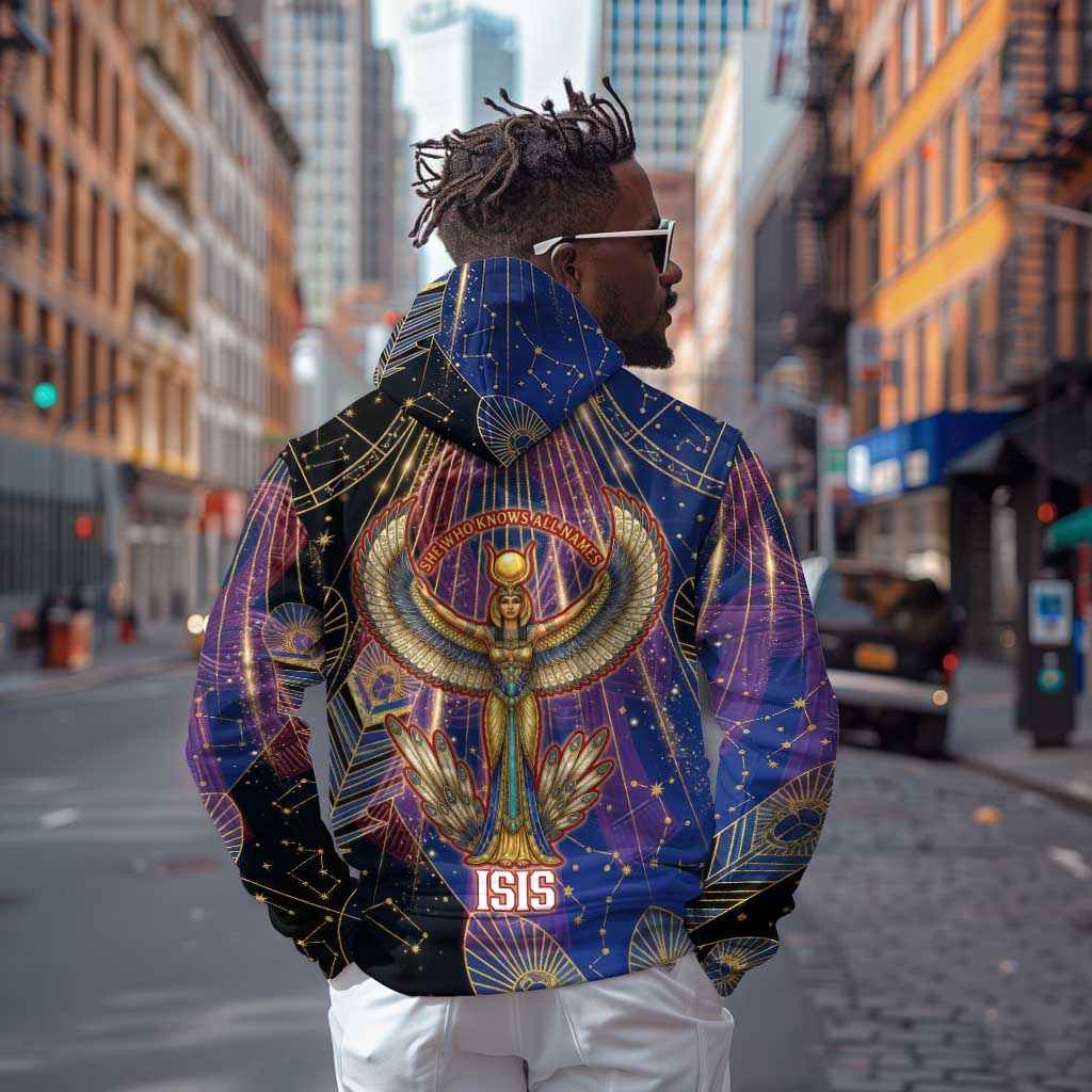 Isis Ankh Symbol Hoodie with Celestial Wings in Ancient Egyptian Cosmic