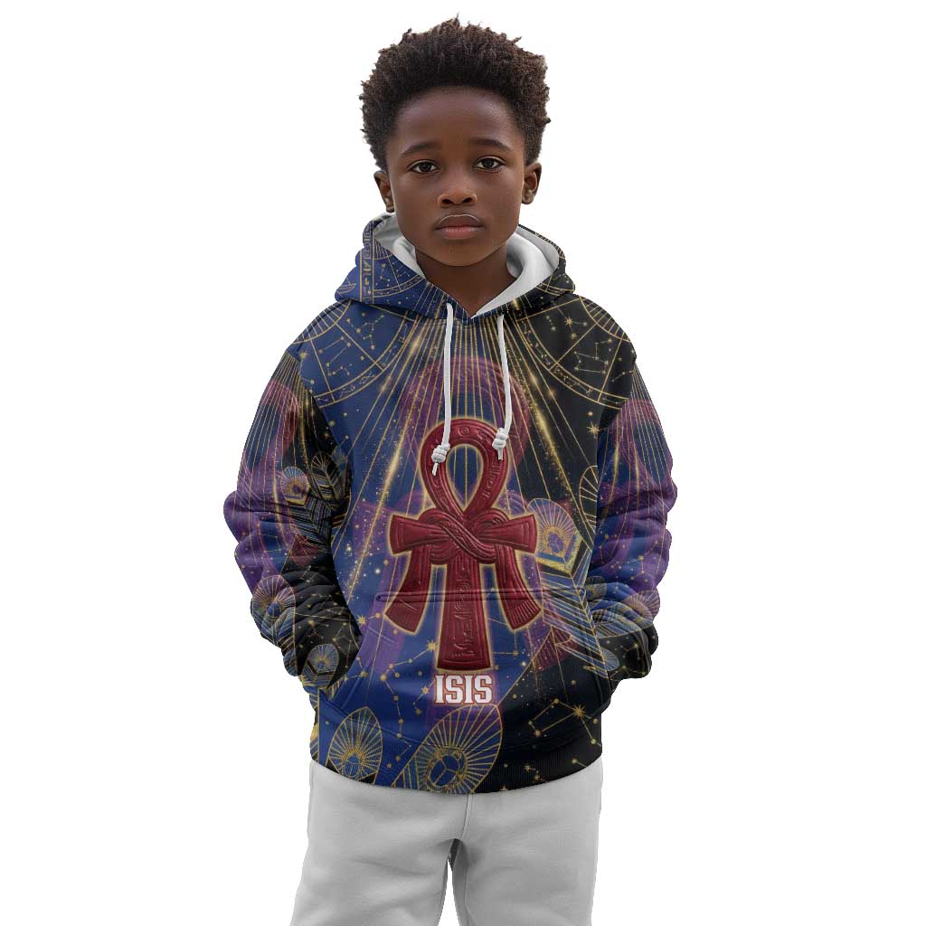 Isis Ankh Symbol Kid Hoodie with Celestial Wings in Ancient Egyptian Cosmic