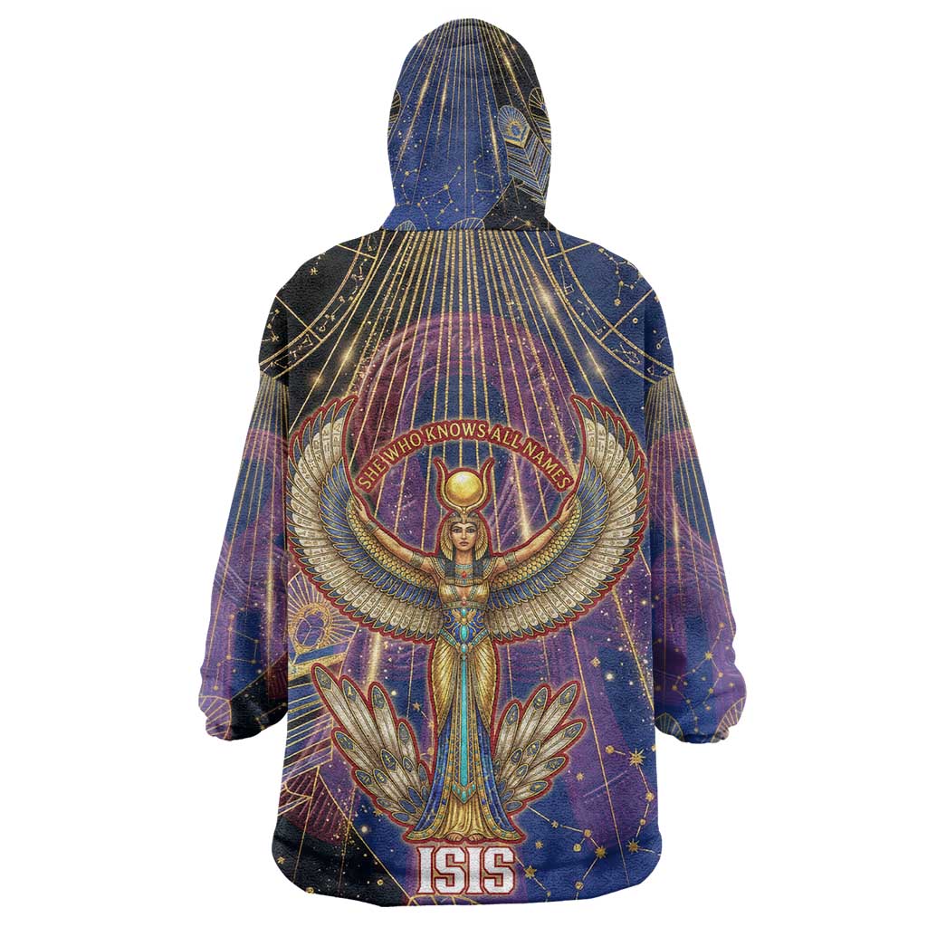 Isis Ankh Symbol Kid Wearable Blanket Hoodie with Celestial Wings in Ancient Egyptian Cosmic