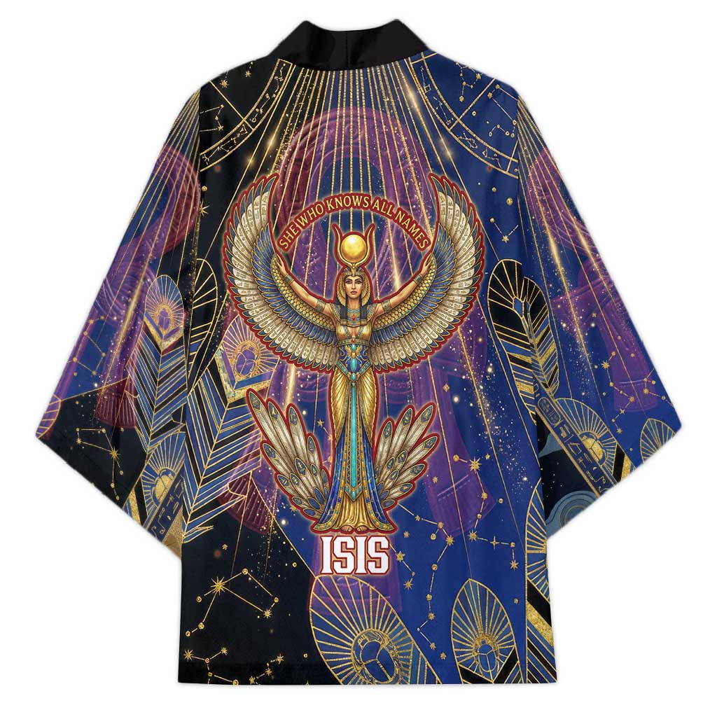 Isis Ankh Symbol Kimono with Celestial Wings in Ancient Egyptian Cosmic