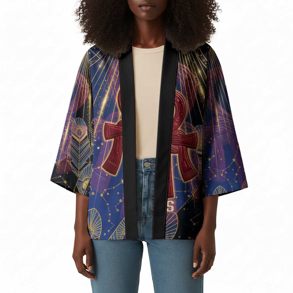 Isis Ankh Symbol Kimono with Celestial Wings in Ancient Egyptian Cosmic