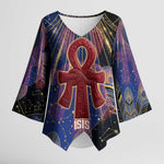 Isis Ankh Symbol Kimono Sleeve Blouse with Celestial Wings in Ancient Egyptian Cosmic