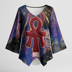 Isis Ankh Symbol Kimono Sleeve Blouse with Celestial Wings in Ancient Egyptian Cosmic