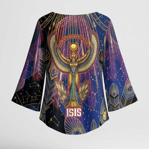 Isis Ankh Symbol Kimono Sleeve Blouse with Celestial Wings in Ancient Egyptian Cosmic