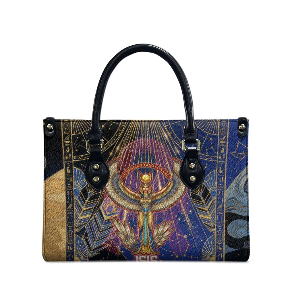 Isis Ankh Symbol Leather Bag with Celestial Wings in Ancient Egyptian Cosmic