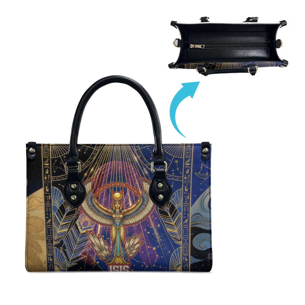 Isis Ankh Symbol Leather Bag with Celestial Wings in Ancient Egyptian Cosmic