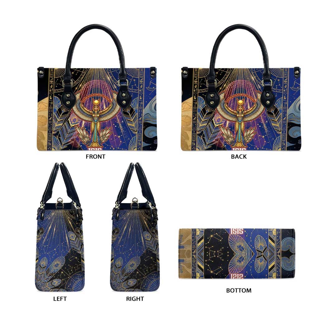 Isis Ankh Symbol Leather Bag with Celestial Wings in Ancient Egyptian Cosmic