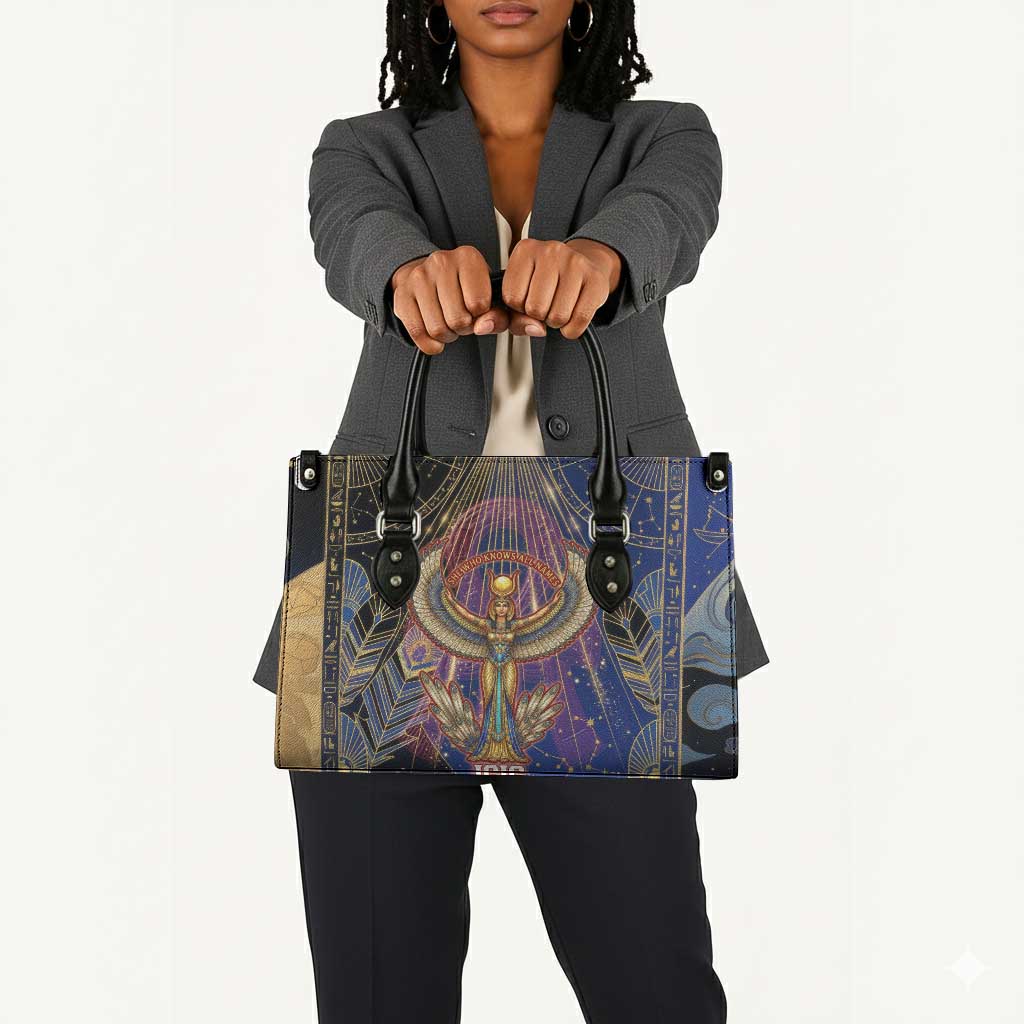 Isis Ankh Symbol Leather Bag with Celestial Wings in Ancient Egyptian Cosmic